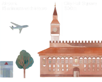 Illustration of buildings on the left side